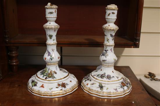 A pair of Meissen Marcolini period porcelain candlesticks 9.5in.